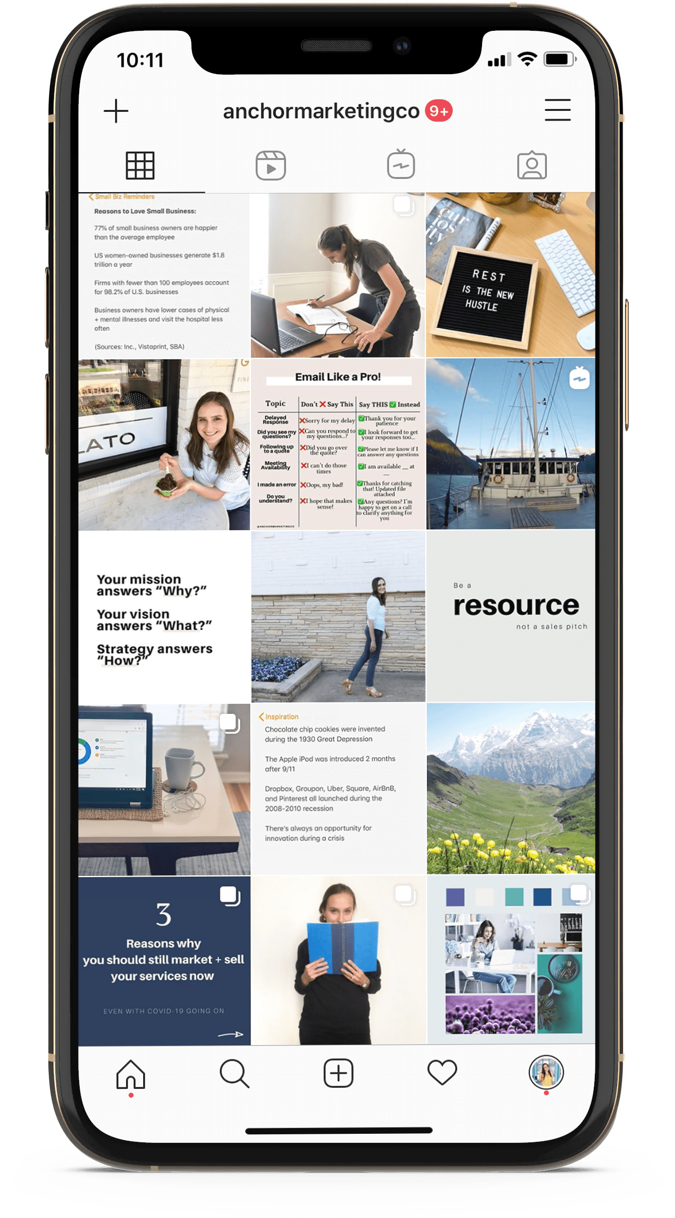 Anchor Marketing is on Instagram Smartphone with Anchor Marketing Co.'s feed displayed